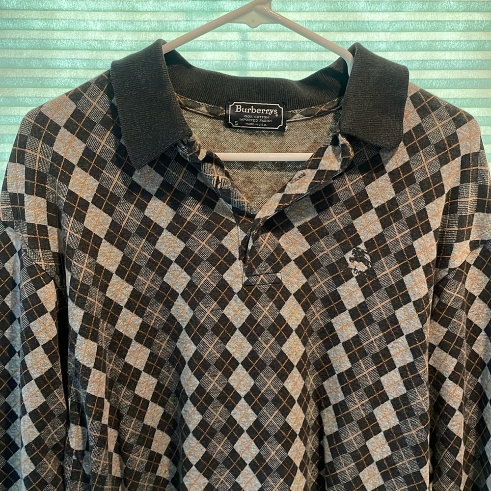 Men’s Small Vintage Argyle Burberry Long Sleeve Polo